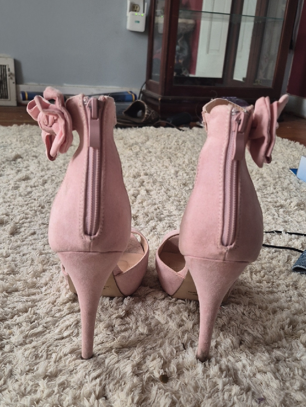 Dream Pairs Pink Suede Peep Toe Ankle Bow High Heels - Picture 4 of 5